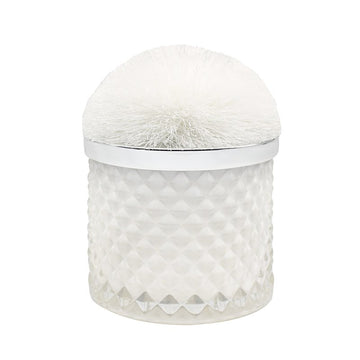 14cm Desire White Fresh Linen Scented Candle Pom Pom Puff Jar