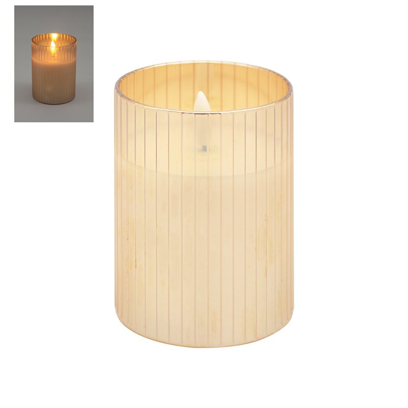 Small LED Flameless Bulb Candle Amber Jar Glass Indoor Decor Battery Operated