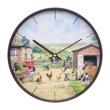 Farmhouse Painting  Brown Wall Clock
