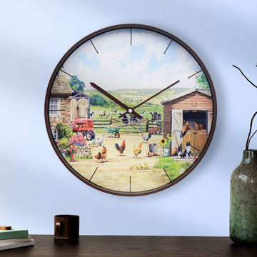 Farmhouse Painting  Brown Wall Clock