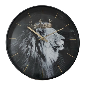 Crowned Majestic Lion Black Round Wall Clock Analogue