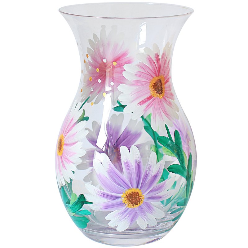 Lynsey Johnstone Hand Painted Cosmos Flower Decorative Yellow Glass Vase