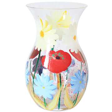 Lynsey Johnstone Hand Painted Wild Garden Flowers Decorative Yellow Glass Vase