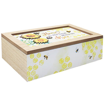 Bee Happy Sunflower Wooden Tea Box 6 Slots