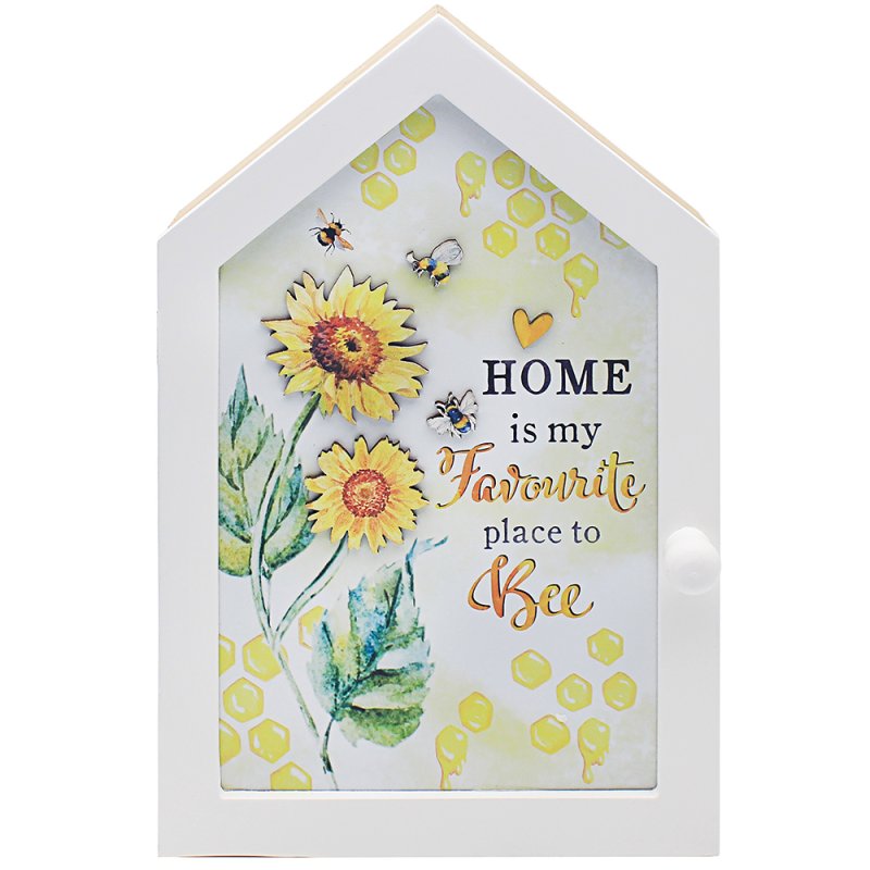 Bee Happy Sunflower Wooden 6 Keys Cabinet Rack