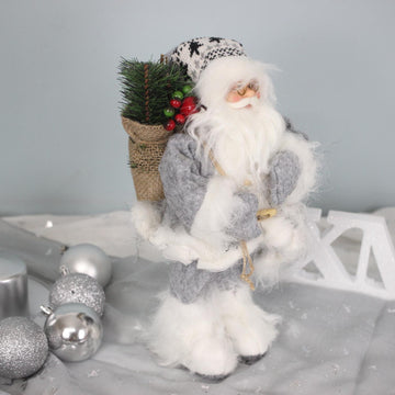 12Inch Standing Grey Santa Claus Figurine Ornament Christmas