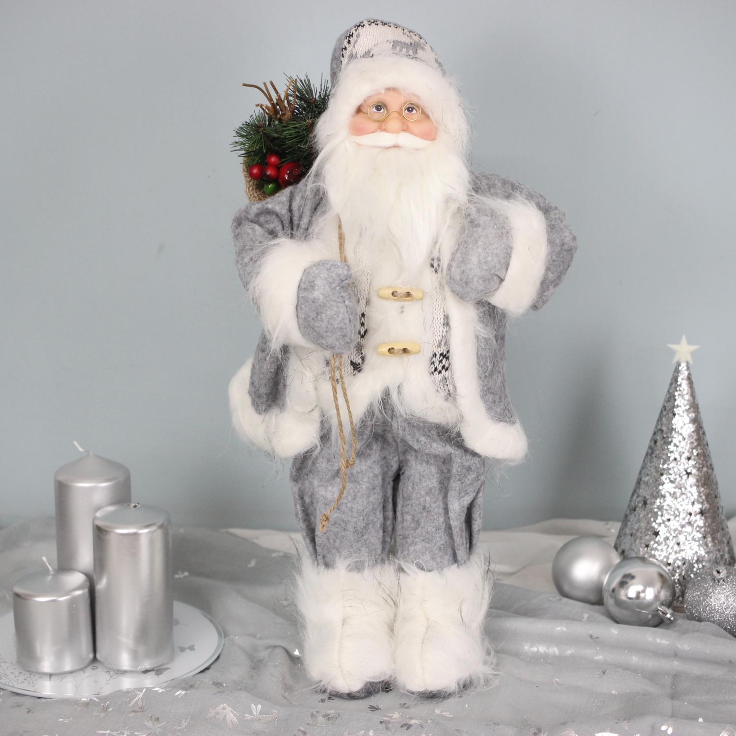 18Inch Standing Grey Santa Claus Gifts Ornament Christmas