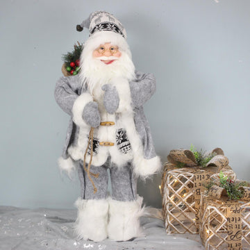24Inch Standing Grey Santa Claus Figurine Ornament Christmas
