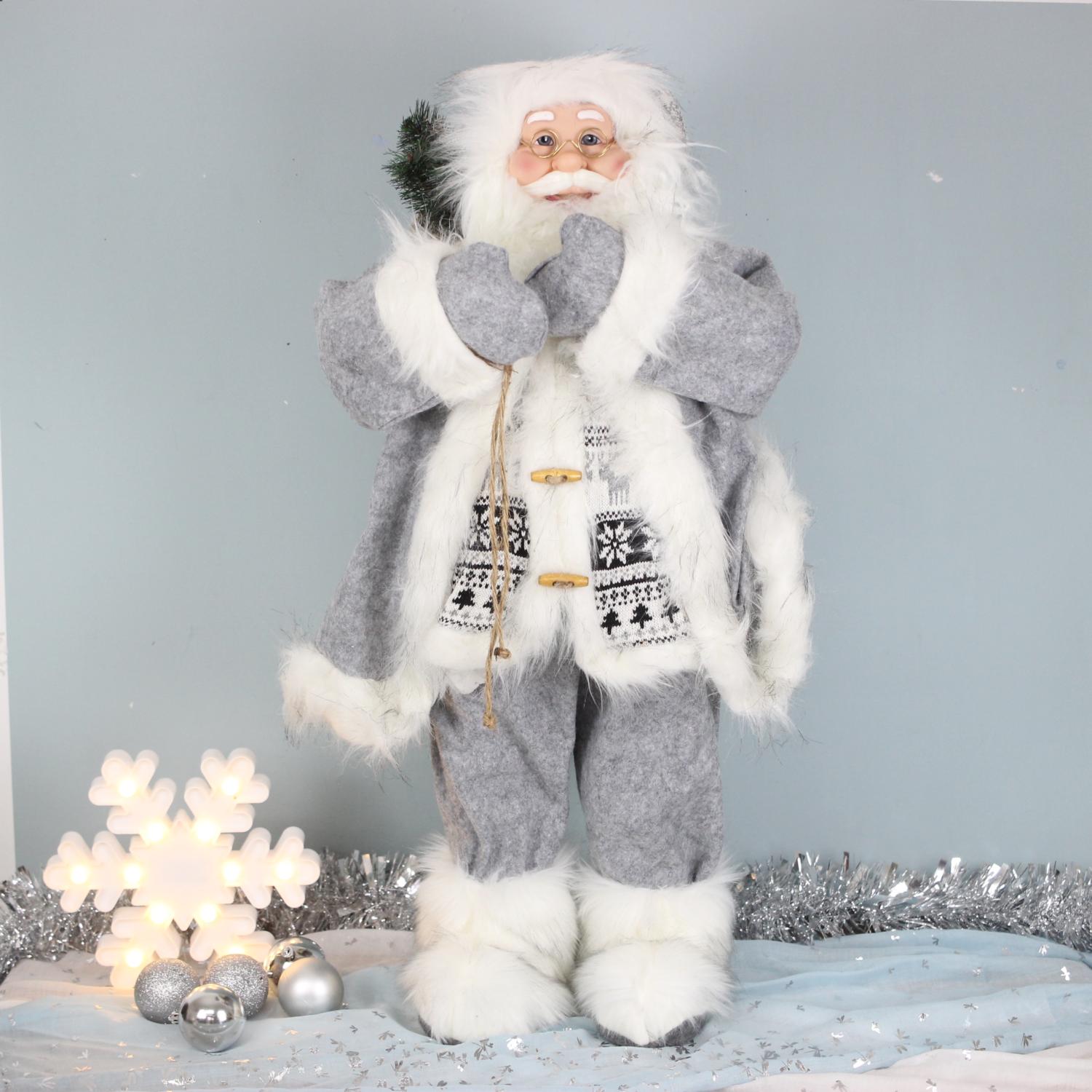 32Inch Standing Grey Santa Claus Figurine Ornament Christmas
