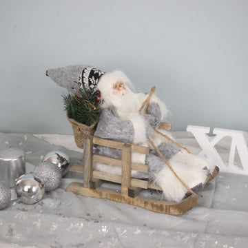 12inch Standing Grey Santa Claus Sleigh Ornament Christmas