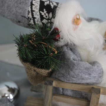 12inch Standing Grey Santa Claus Sleigh Ornament Christmas