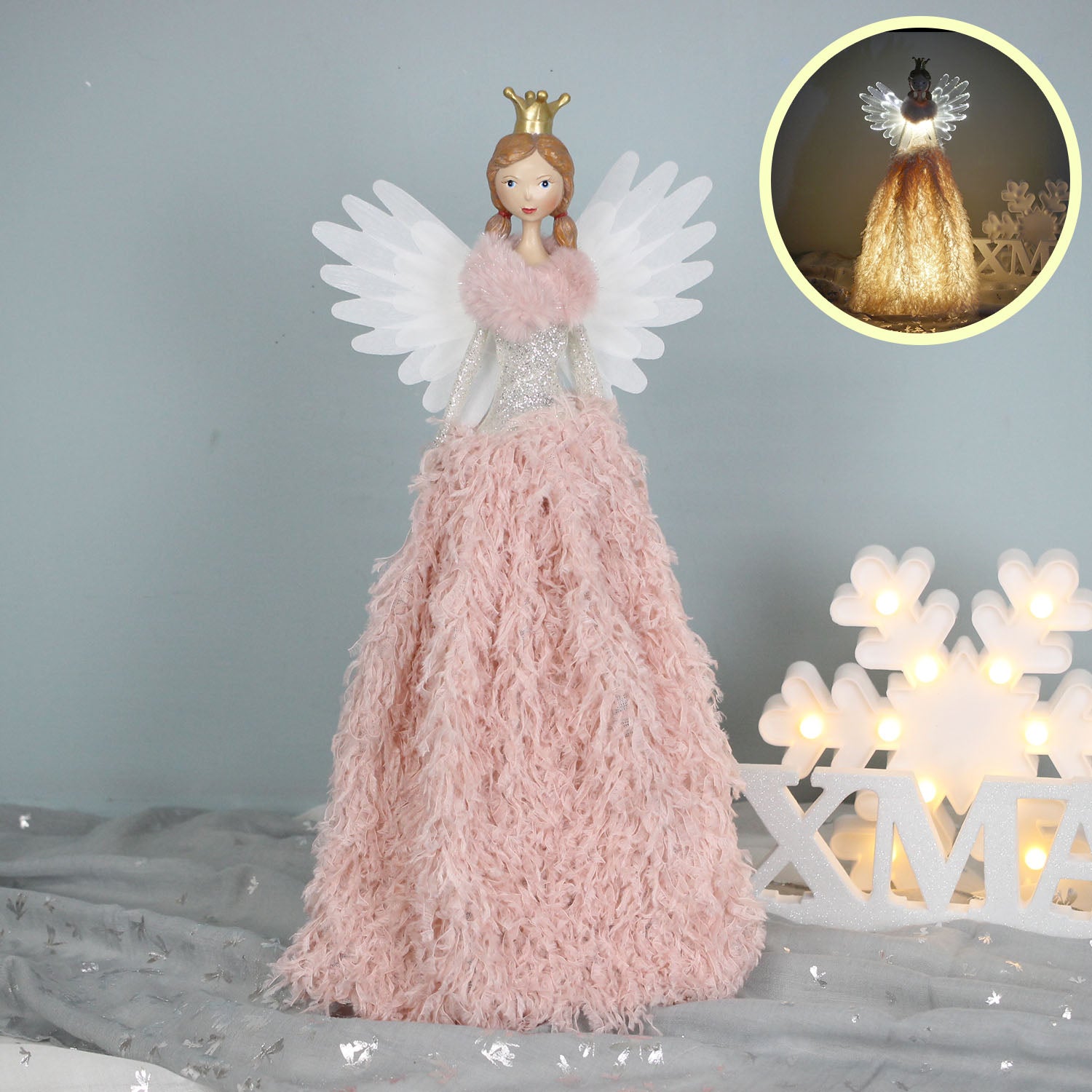 50cm Standing Angel Pink LED Christmas Decoration Ornament