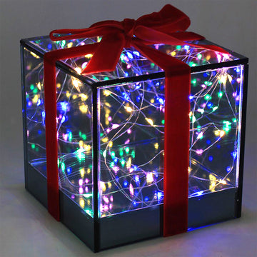 Multicoloured Christmas LED Box Decoration - Battery Powered