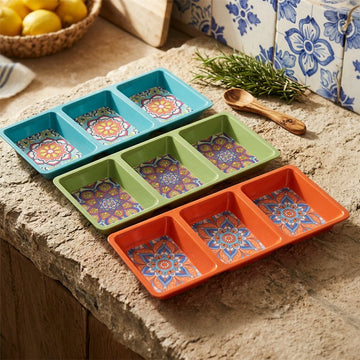 34cm Green Mediterranean Tuscany Three Section Dish Tray