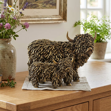 Medium Highland Cow with Baby Figurine Resin Ornament