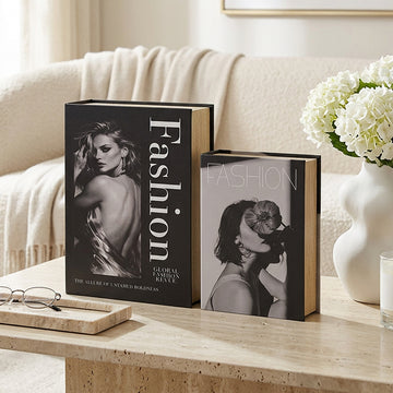 2Pcs Wooden Book Boxes Shelf Display Black & White Set