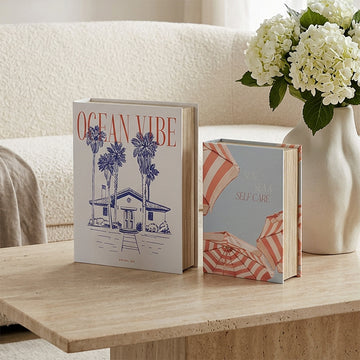 2Pcs Wooden Book Boxes Shelf Display Ocean Beach Set