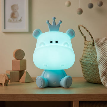 Hippo Shaped Blue Night Light Touch Switch Cute Kids Bedroom Lamp
