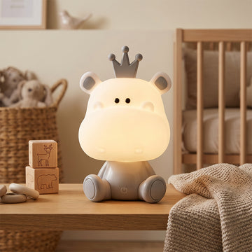 Hippo Shaped White Night Light Touch Switch Cute Kids Bedroom Lamp