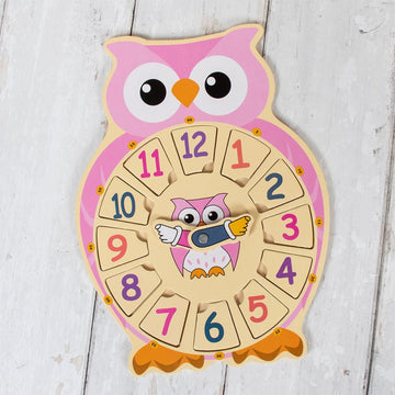 Owl Shape Pink Learning Clock for Kids