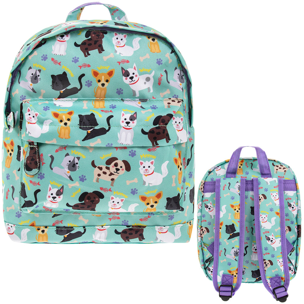 Mint Green  School Backpack for Kids - Cats Dogs