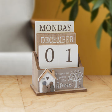 No Place Like Home Beige Wooden Block Perpetual Calendar