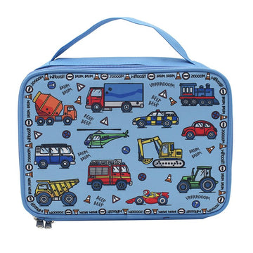 Blue Kids Lunch Bag Vehicles Doodle Cars Design