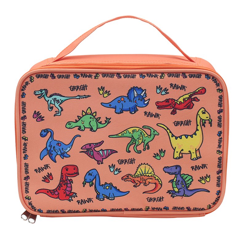 Orange Kids Lunch Bag Dinosaurs Doodle Design