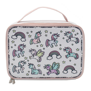 Pink Kids Lunch Bag Rainbow Unicorn Doodle Design
