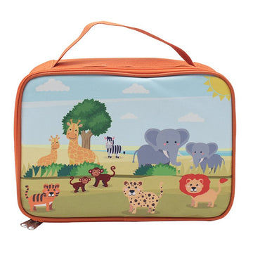 Orange Kids Lunch Bag Zoo Animals Doodle Design