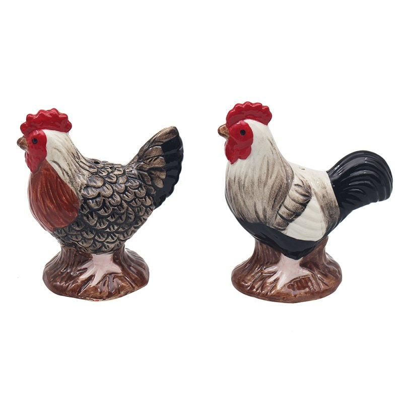 Cockerel Hen Chicken Shaped Ceramic Salt & Pepper Shaker Set