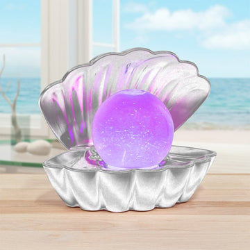 Metallic Silver Clam Shell LED Night Light Colour Changing