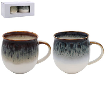 Set of 2 Speckled Reactive Glaze Round Bottom Mug