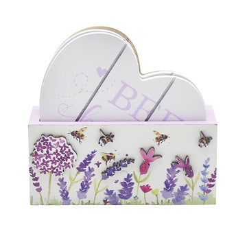 4Pcs Lavender & Bees Wooden Heart Shaped Coasters (design by Jennifer Rose)
