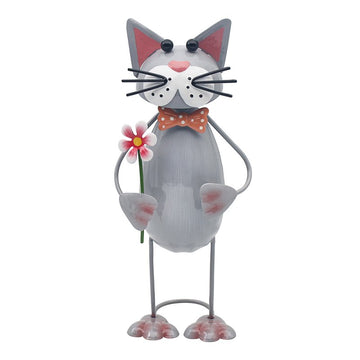 27cm Bright Eyes Grey Cat Garden Ornament