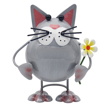 19cm Bright Eyes Grey Cat Garden Ornament