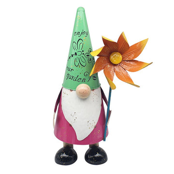 Bright Eyes Green Hat Gnome with Flower Garden Ornament