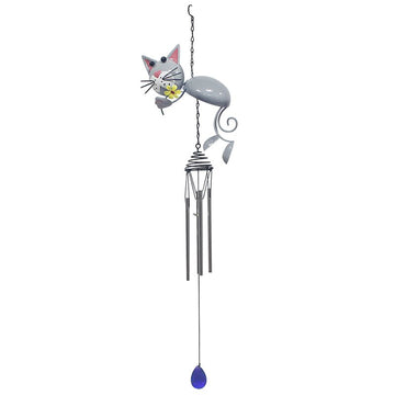 2Pcs Bright Eyes Grey Cat Garden Wind Chimes