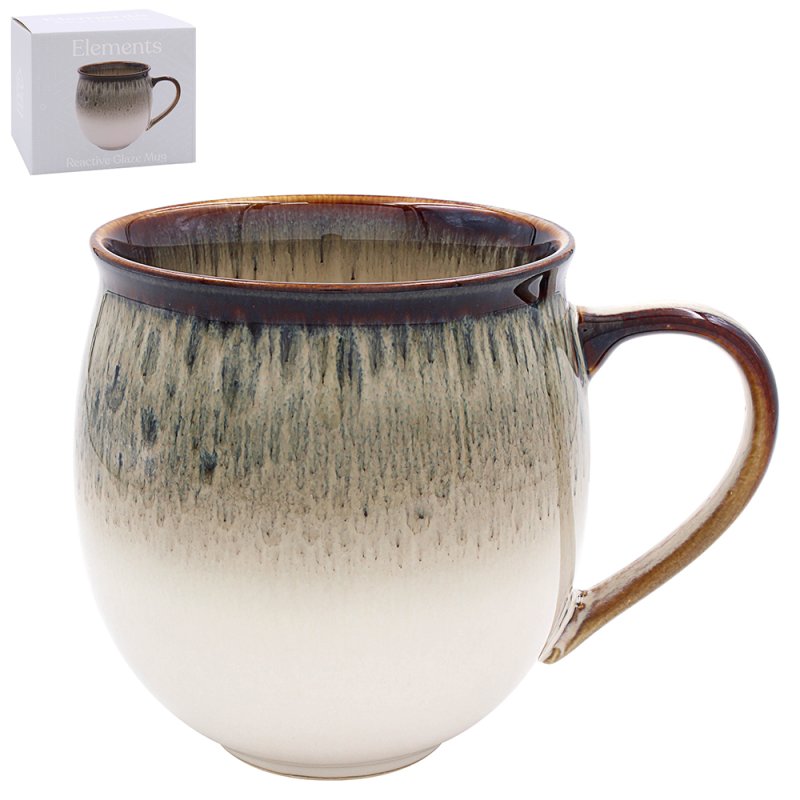 Natural Beige Ceramic Reactive Glaze Dark Rim Mug