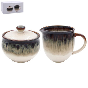 Cream Ceramic Reactive Glaze Sugar Bowl & Cream Jug Set