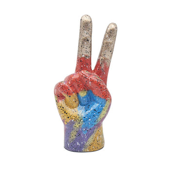 Hand Peace Sign Rainbow Gold Glitter Figurine - Small
