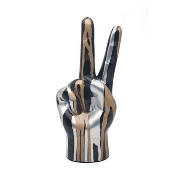 Hand Peace Sign Black Gold Silver Figurine - Small