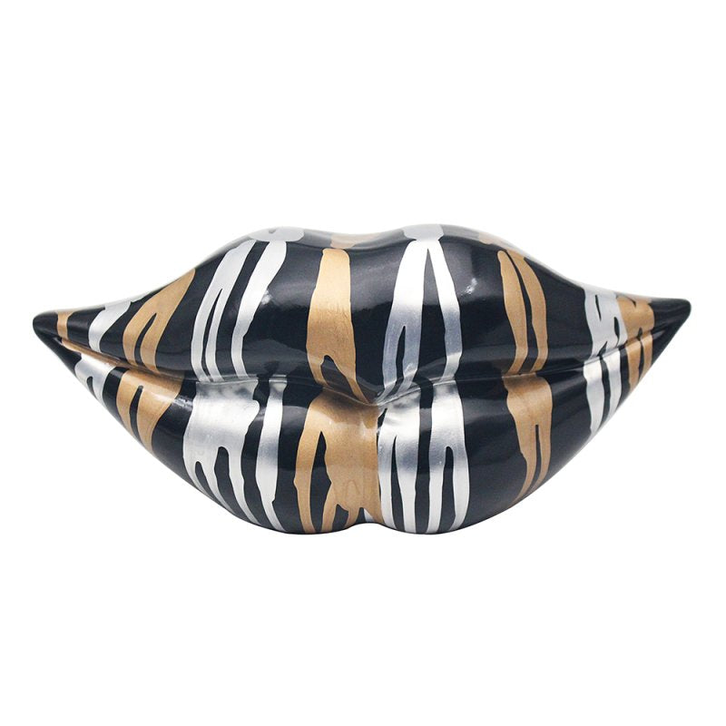 Lips Gold Black Silver Splash Art Home Ornament