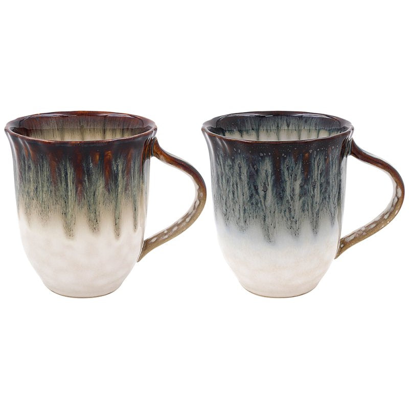 2pcs 300ml Grey & Brown Reactive Glazed Ceramic Mugs