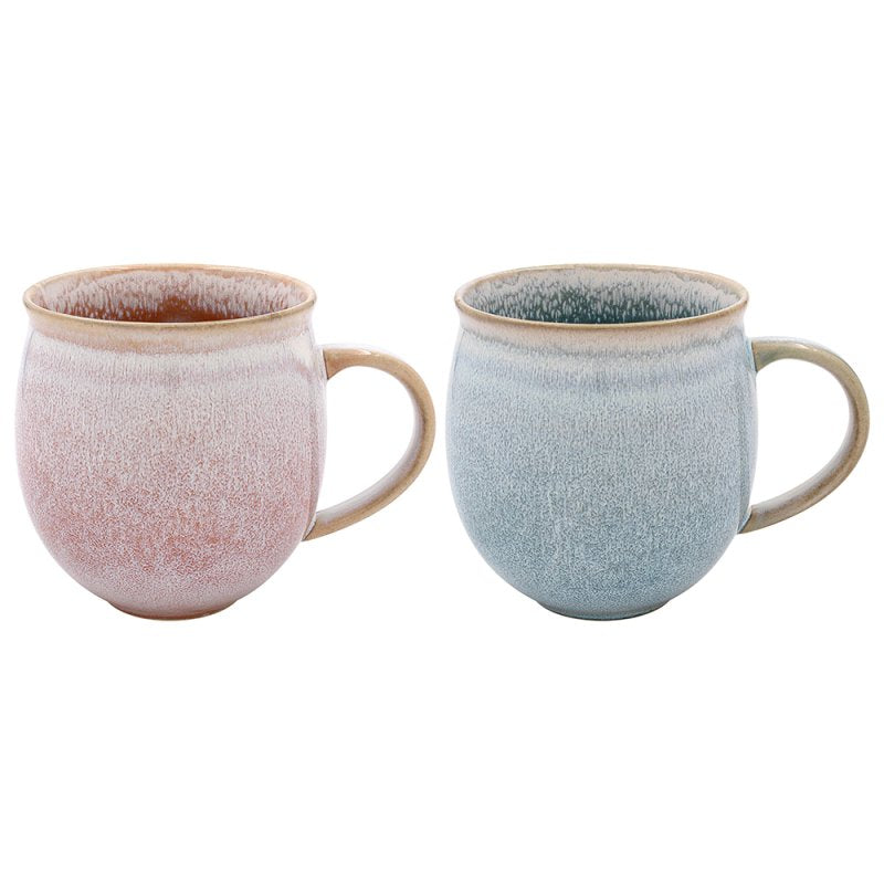 2pcs 370ml Pink & Blue Reactive Glazed Ceramic Mugs