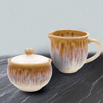 Reactive Glaze Sugar Bowl and Cream Jug Set Ceramic