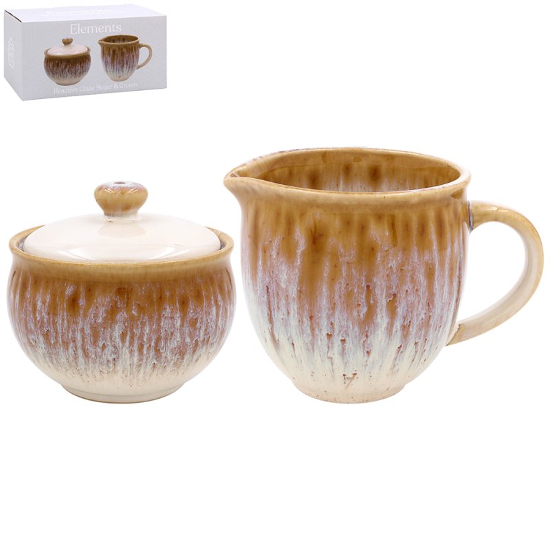 Reactive Glaze Sugar Bowl and Cream Jug Set Ceramic