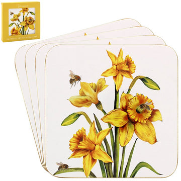 8pc Yellow Daffodil Bee-tanical Floral Series Cork Coasters & Placemats Set