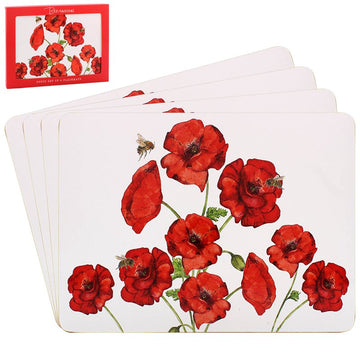 4pcs Red Poppies Bee-tanical Floral Series Cork Placemats