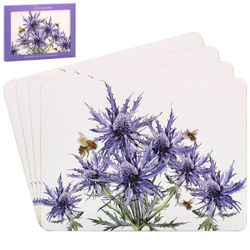 4pcs Purple Thistles Bee-tanical Floral Series Cork Placemats